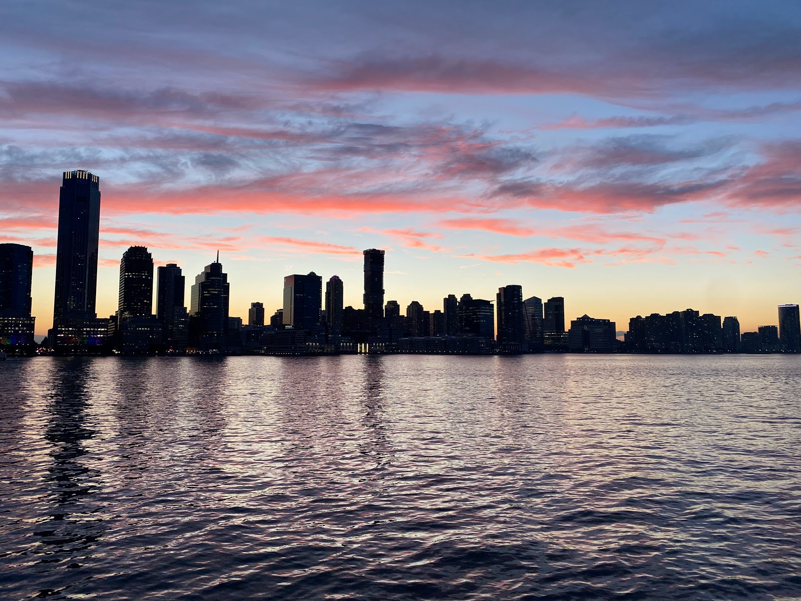 Manhattan skyline at sunset